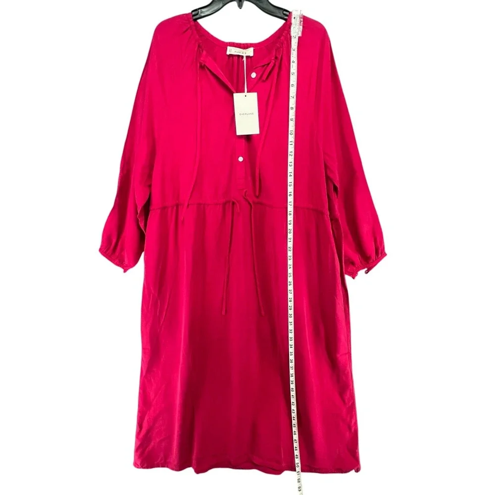 Everlane Tencel Gathered Maxi Dress L Pink Button Modest Oversized Quiet Luxury‎
